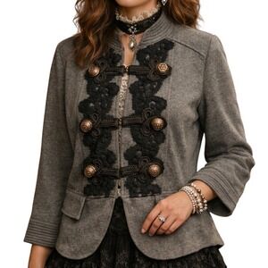 INC International Concepts Womens Military Chic Embroidery Button LS Blazer Sz M